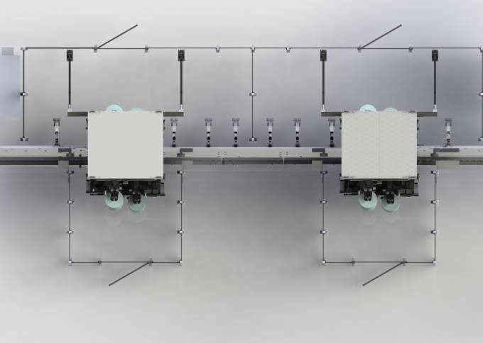 Industrieller Laminator VX ON LINE von Walco - technische Draufsicht der dualen vertikalen Bearbeitungsstationen