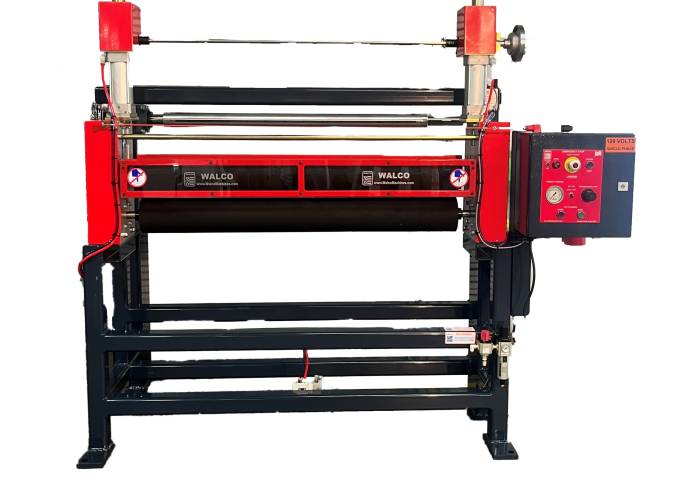 Industrial Laminator Walco 830 - front view of the red heavy-duty compact lamination system on a white background.
