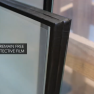 Industrial vertical laminator VX2 by Walco - detail of an IGU glass edge remaining free of protective film