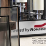 Industrial vertical laminator VX2 by Walco - close-up of the partnership logo "Powered by Novacel"