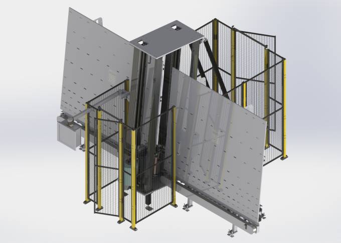 Pelliculeuse industrielle VX Smart par Walco - vue 3D du système vertical compact avec barrières de sécurité