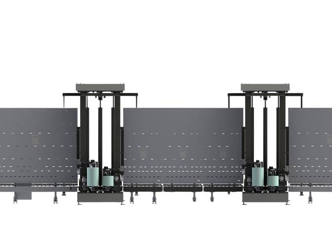 Laminatrice industriale VX ON LINE di Walco - vista schematica frontale della doppia linea verticale automatizzata