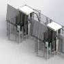 Laminatrice industriale VX ON LINE di Walco - vista prospettica 3D del sistema verticale con recinzione di sicurezza